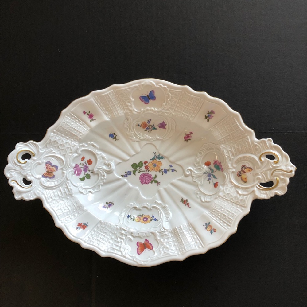 VOLKSTEDT Large - 10× 14" Bowl Butterflies Flowers Germany GDR  Vintage PERFECT